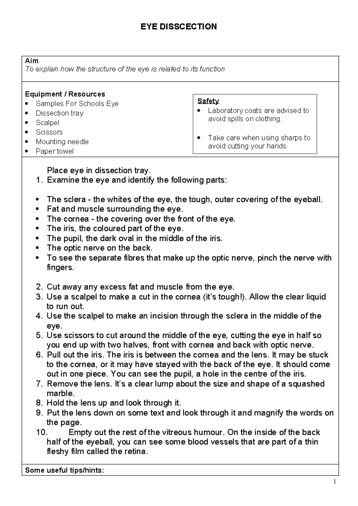 EYE DISSSECTION METHOD SHEET: Structure & Function Analysis - Studocu