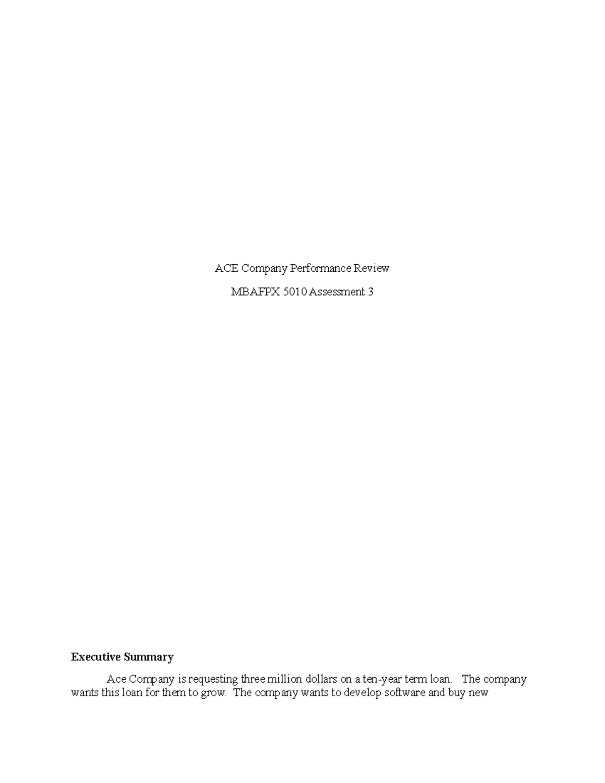 ACE Company Performance Review: MBAFPX 5010 Assessment 3 Summary - Studocu