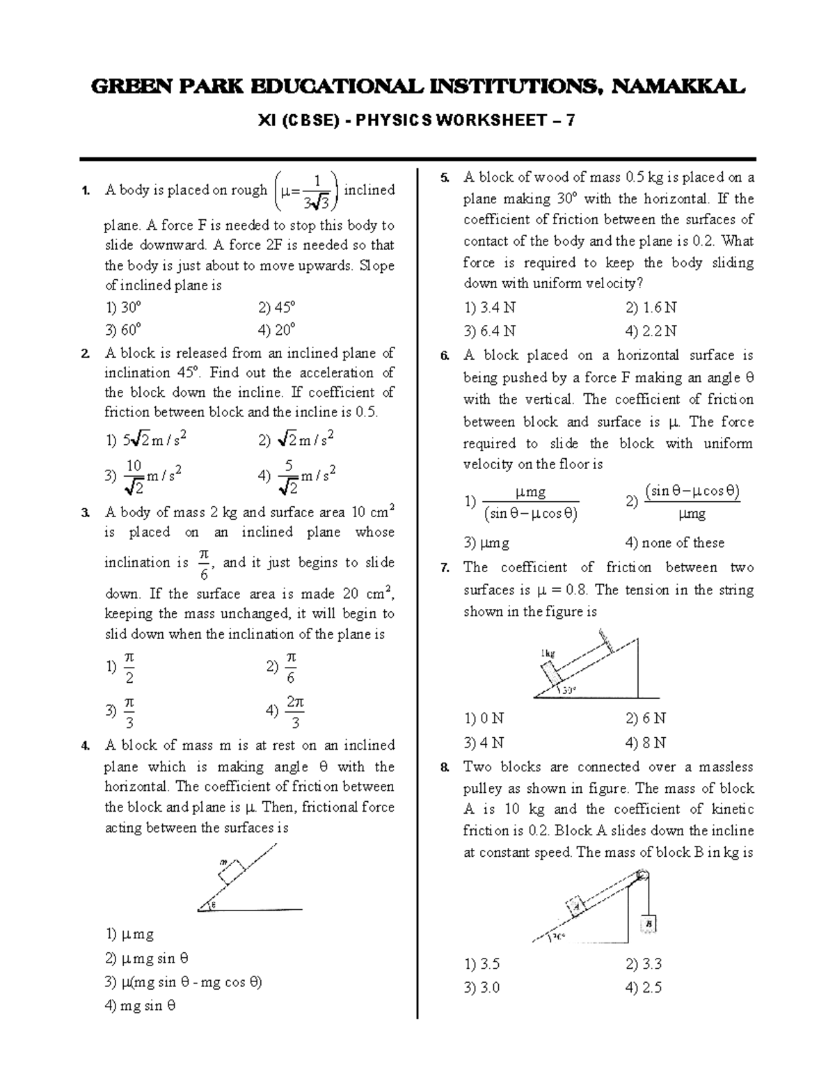 W-7 - Numerical Problems on Motion in 1D & 2D for XI Physics - Studocu