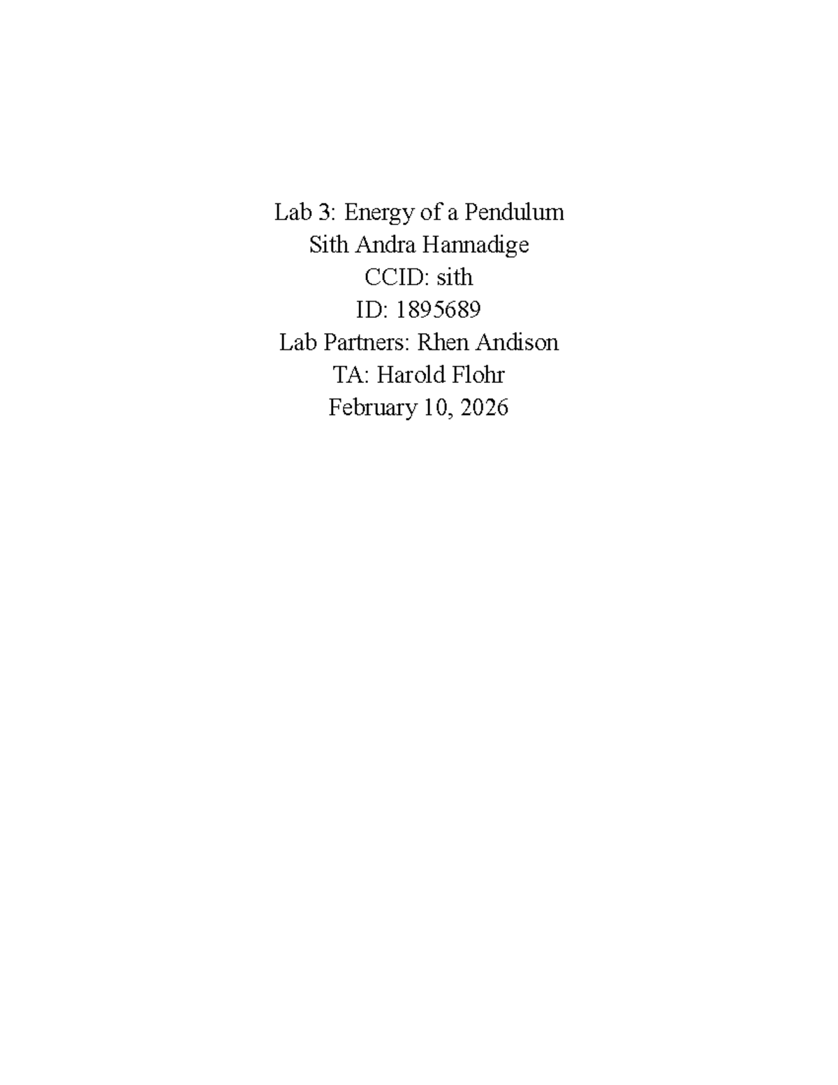 EN PH 131 - Lab 3: Investigating Energy Conservation in a Pendulum ...
