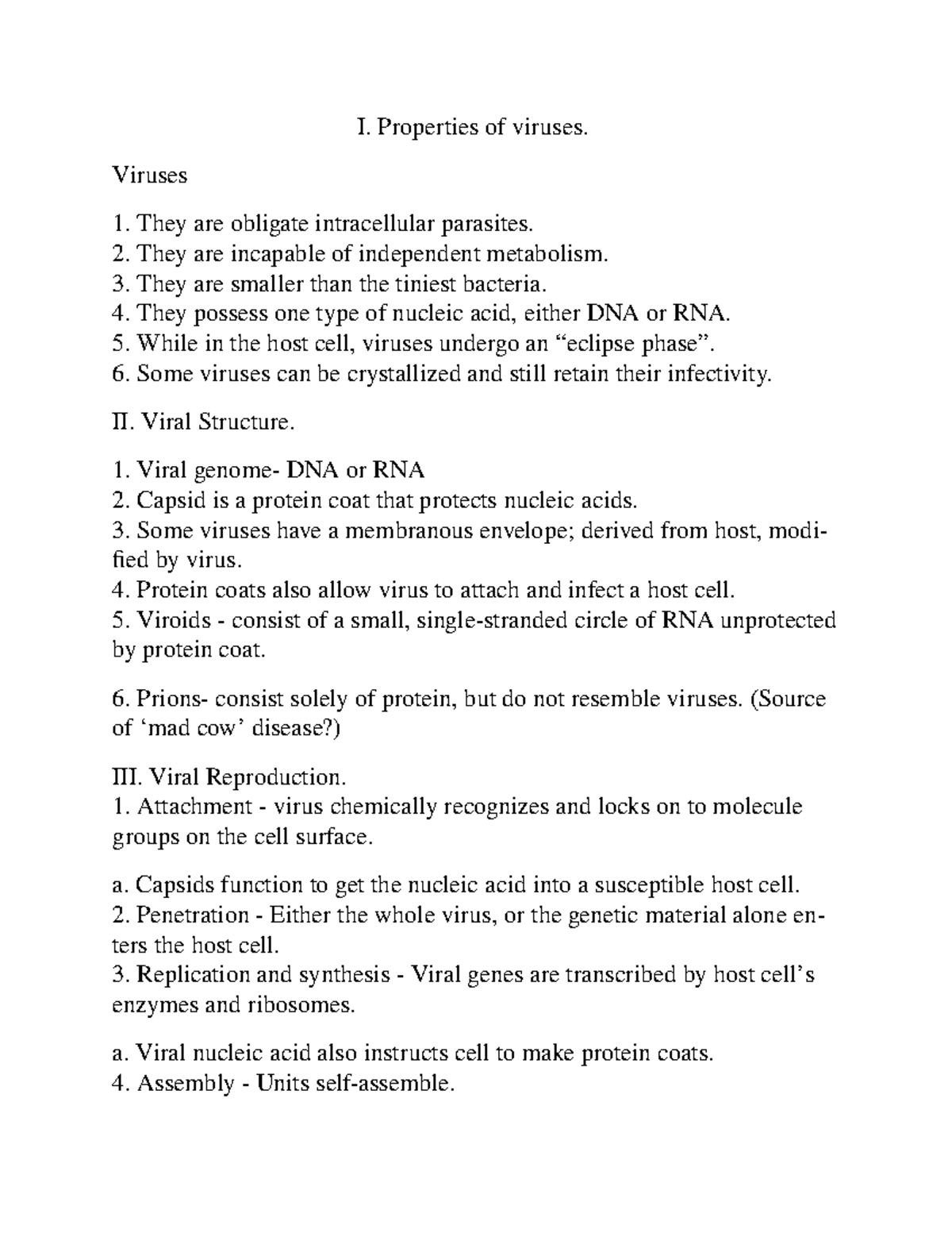 Properties of Viruses - Lecture Notes 15 on Structure & Reproduction ...