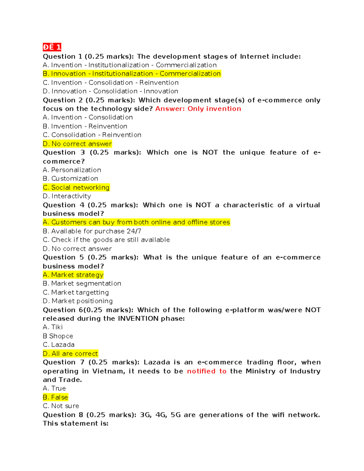Midterm Exam: Internet Development & E-commerce Concepts [Course Code ...