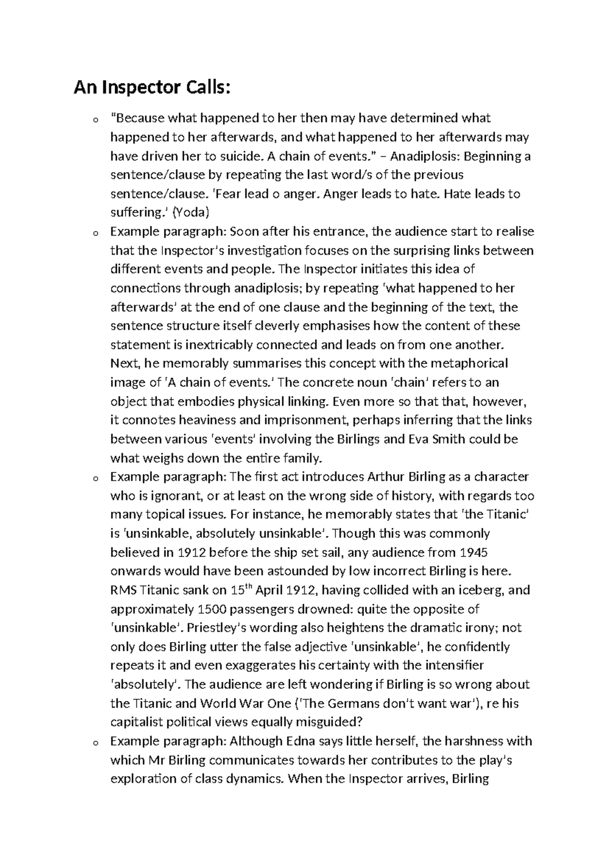 Further Analysis of "An Inspector Calls" - Literary Techniques and ...