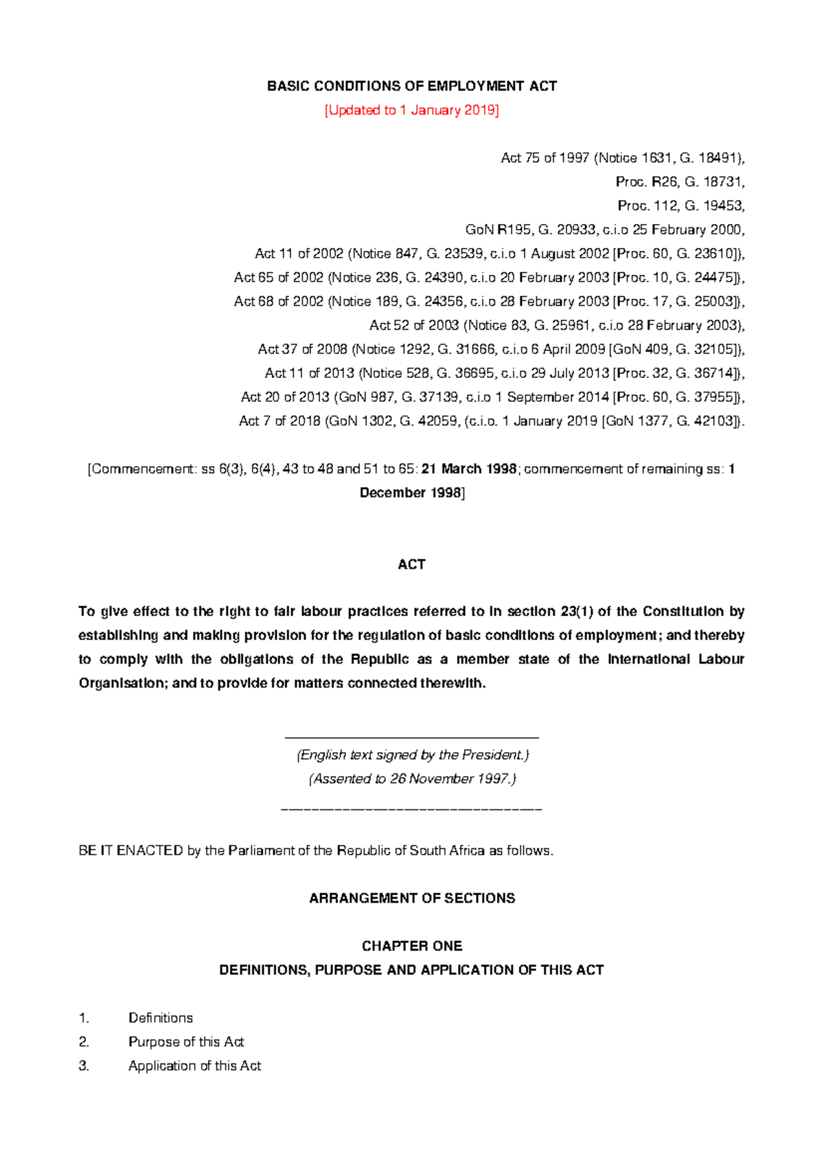 BCEA: Basic Conditions of Employment Act Overview and Provisions - Studocu