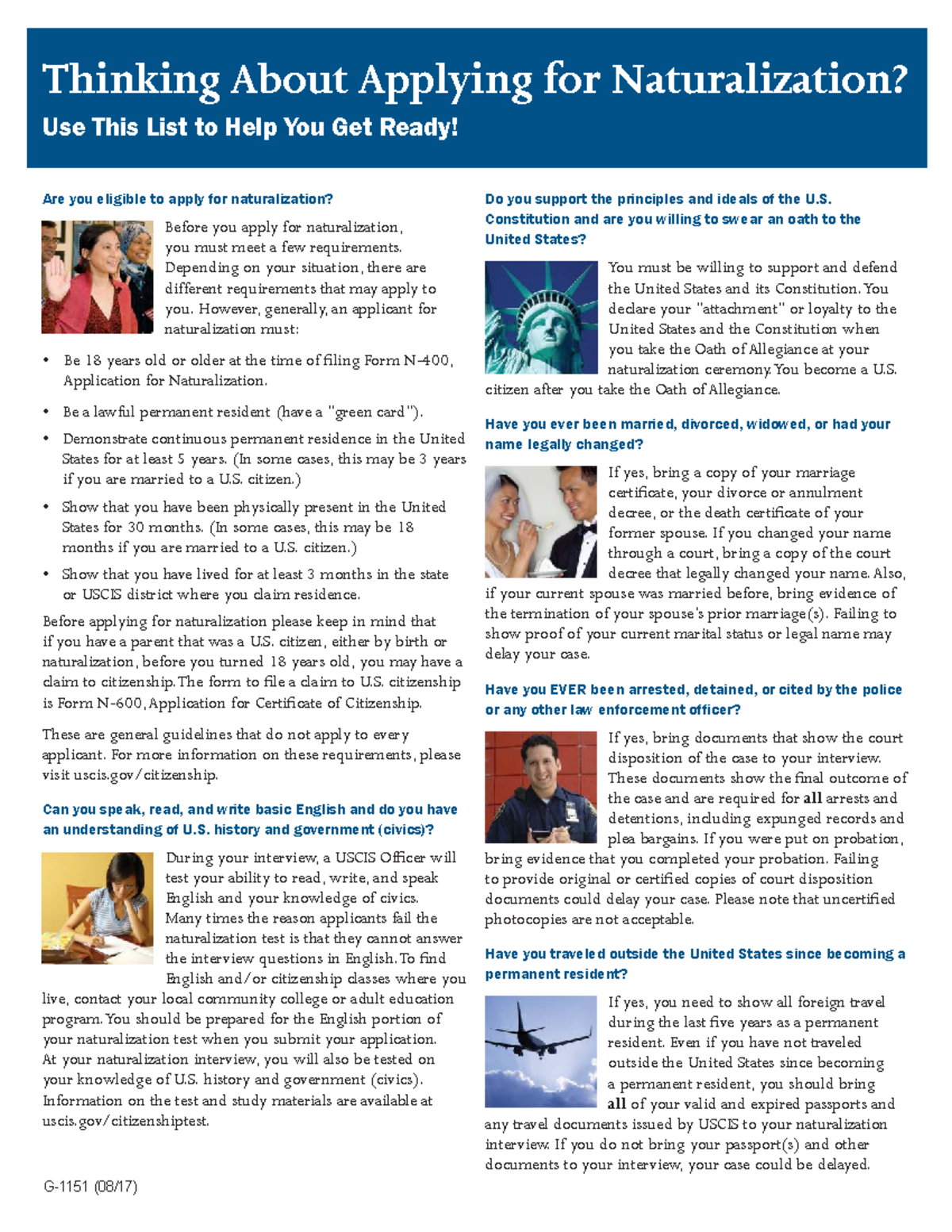 G 1151 0: Naturalization Application Preparation Checklist - Studocu