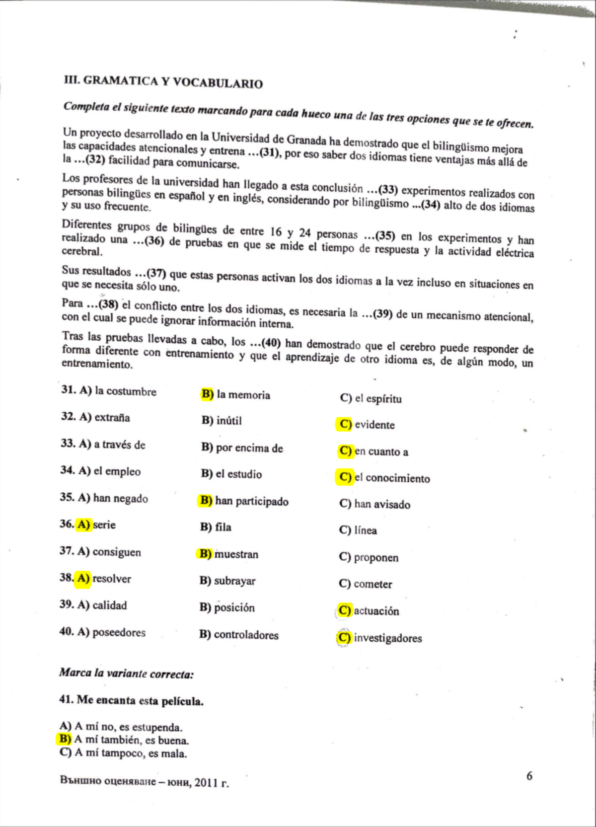 Examen Final 2011 - GRAMATICA Y VOCABULARIO Ejercicios - Studocu