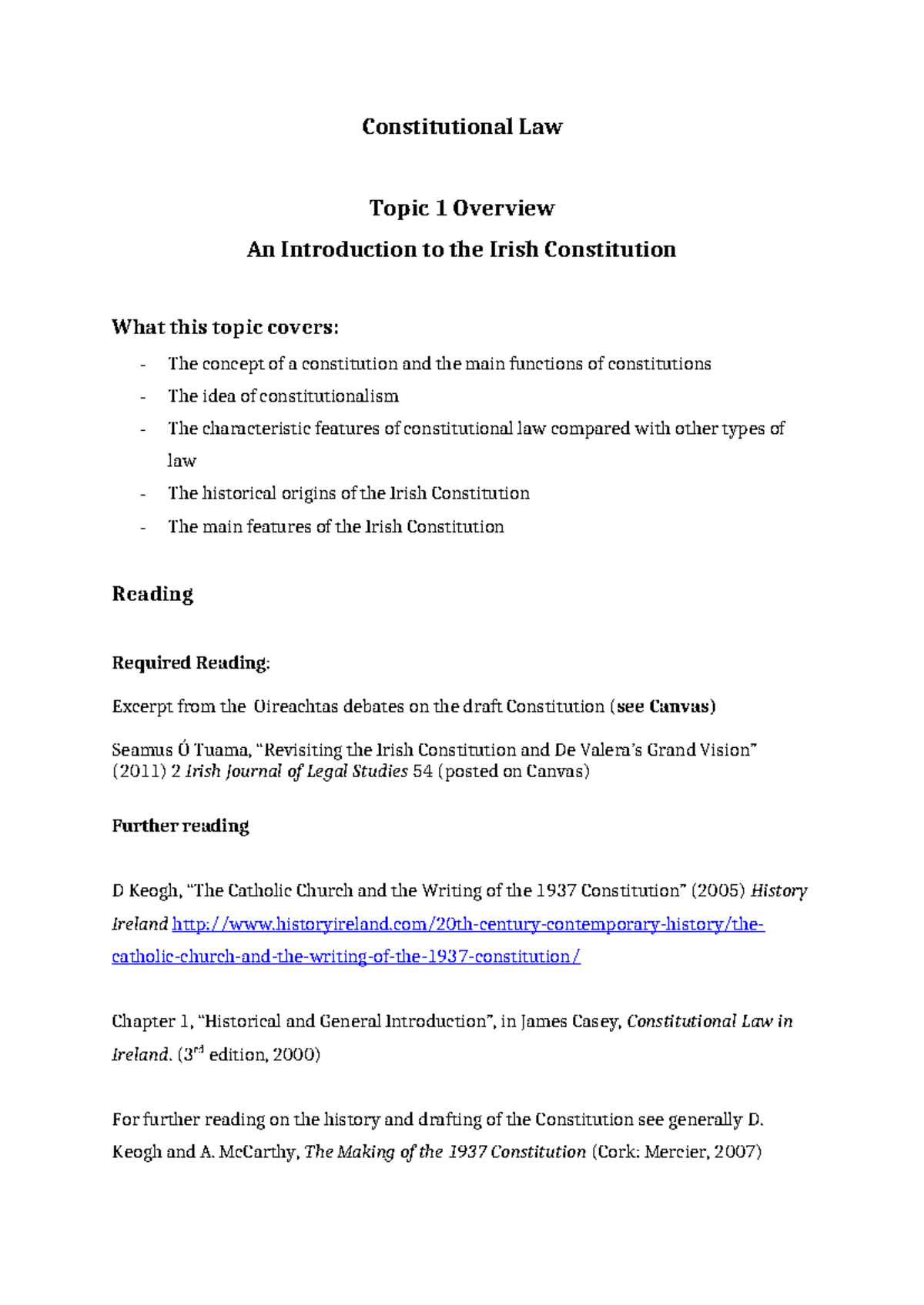 Topic 1 overview - Professor's notes - Constitutional Law Topic 1 ...