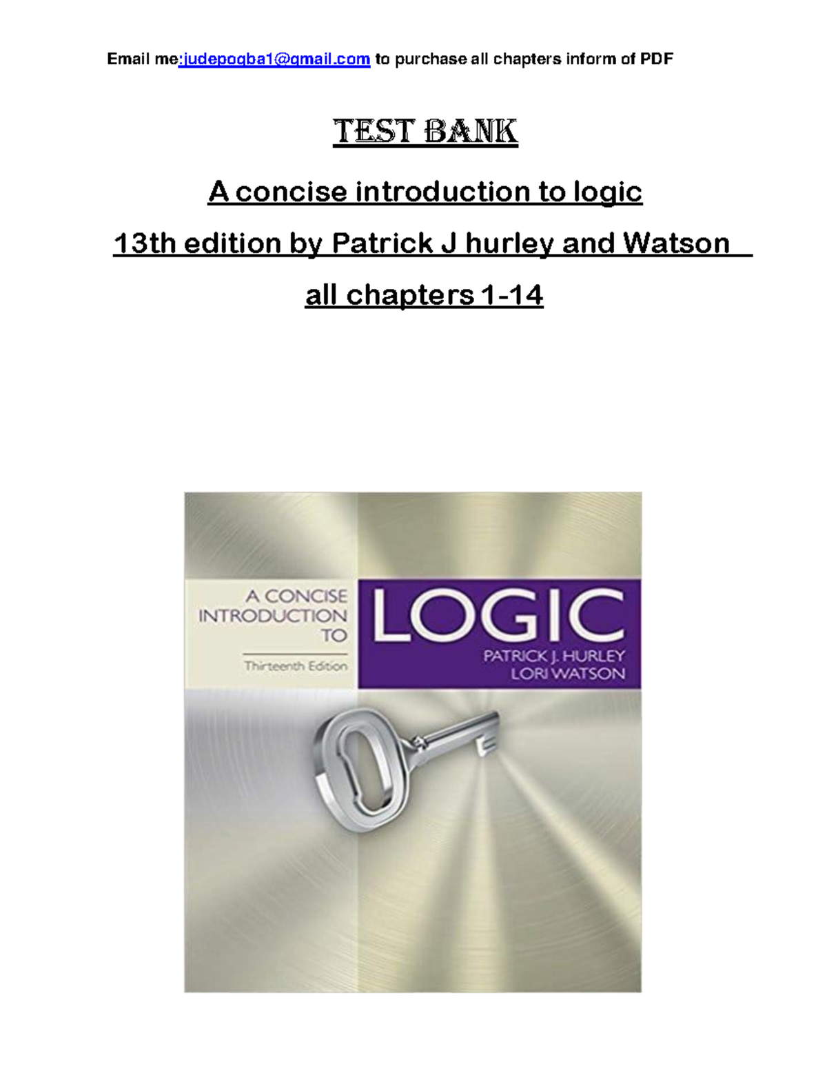 Test bank for a concise introduction to logic 13th edition by patrick j ...