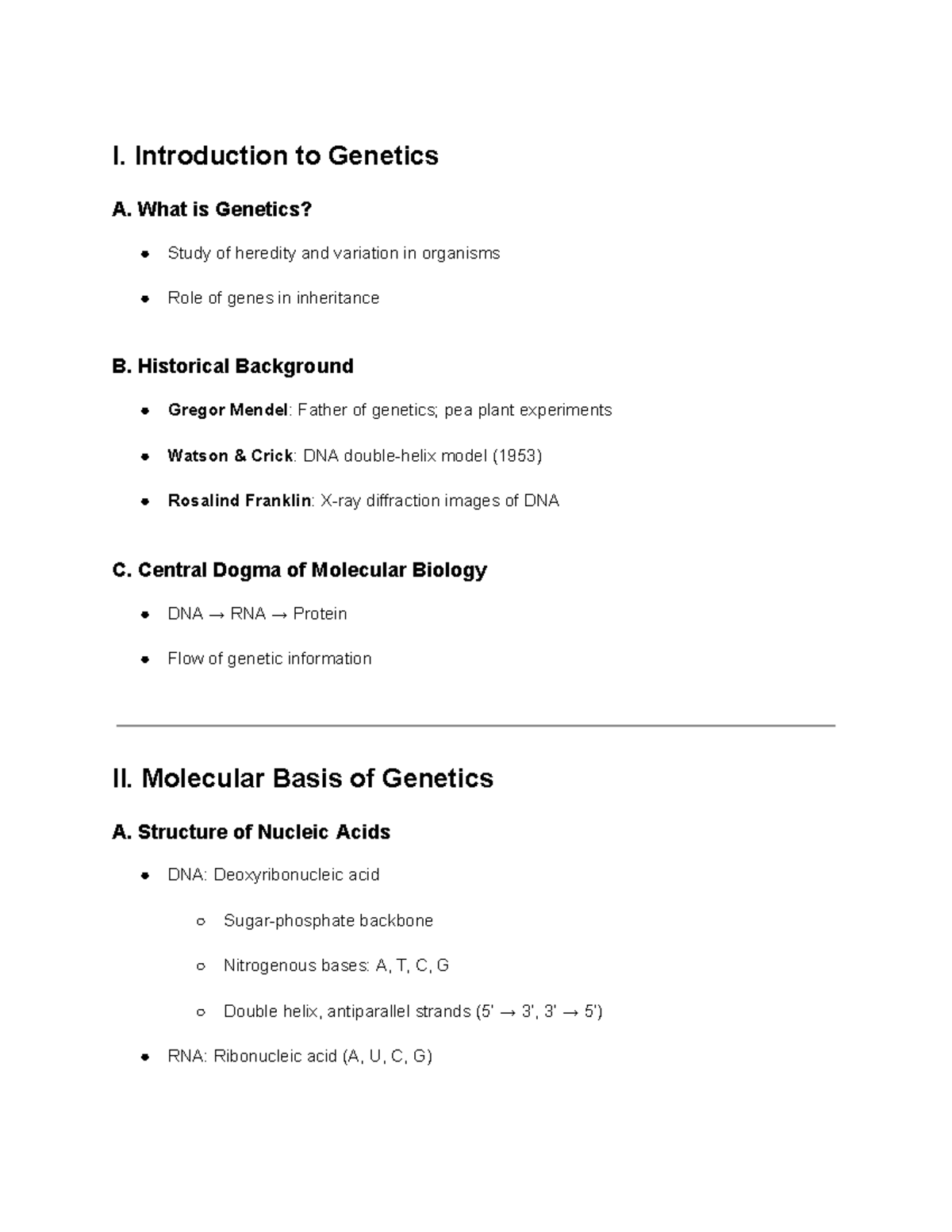 Genetics Outline: Key Concepts and Principles (BIO 101) - Studocu
