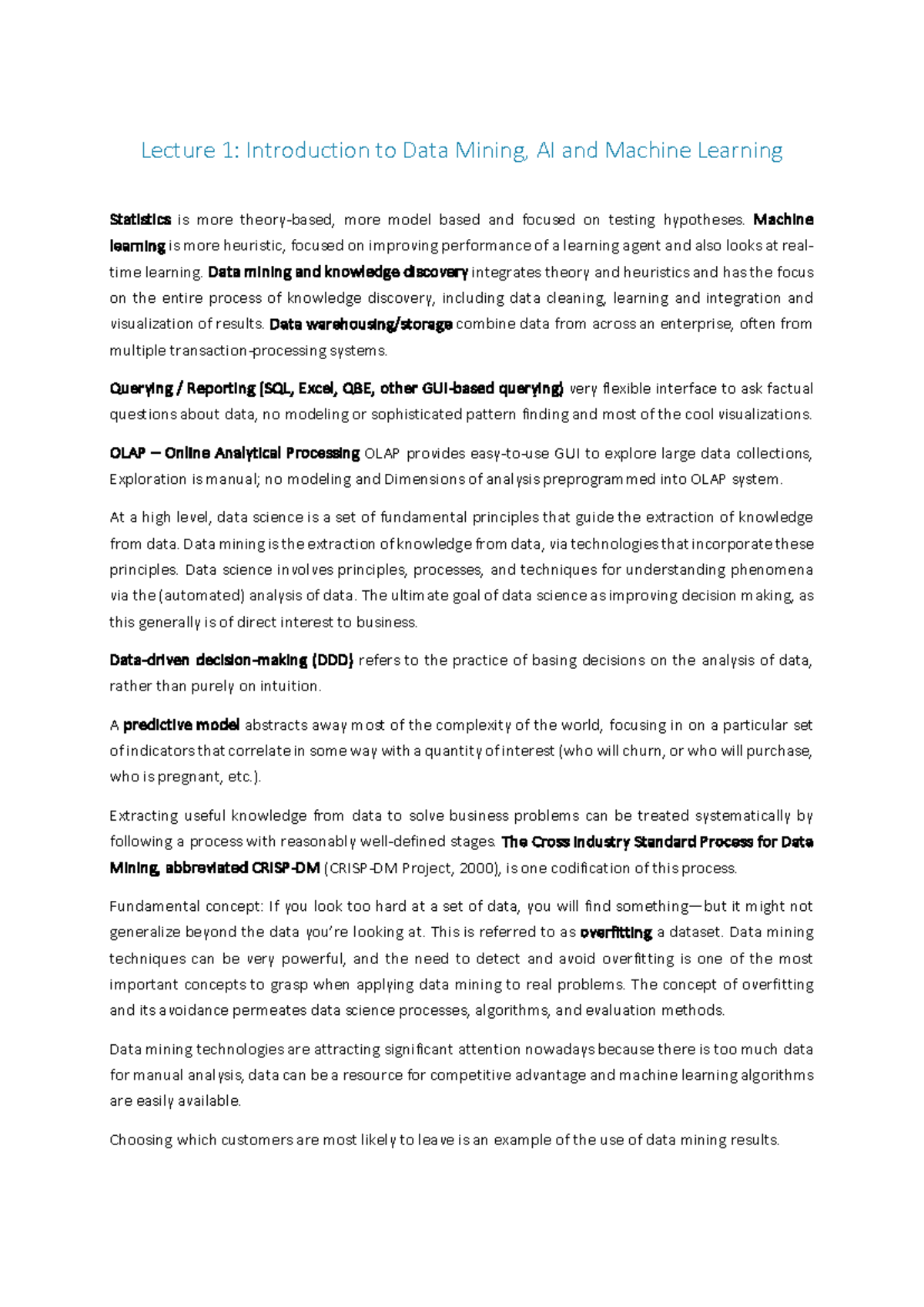 DSB 101: Intro to Data Mining, AI & Machine Learning Lecture Notes ...