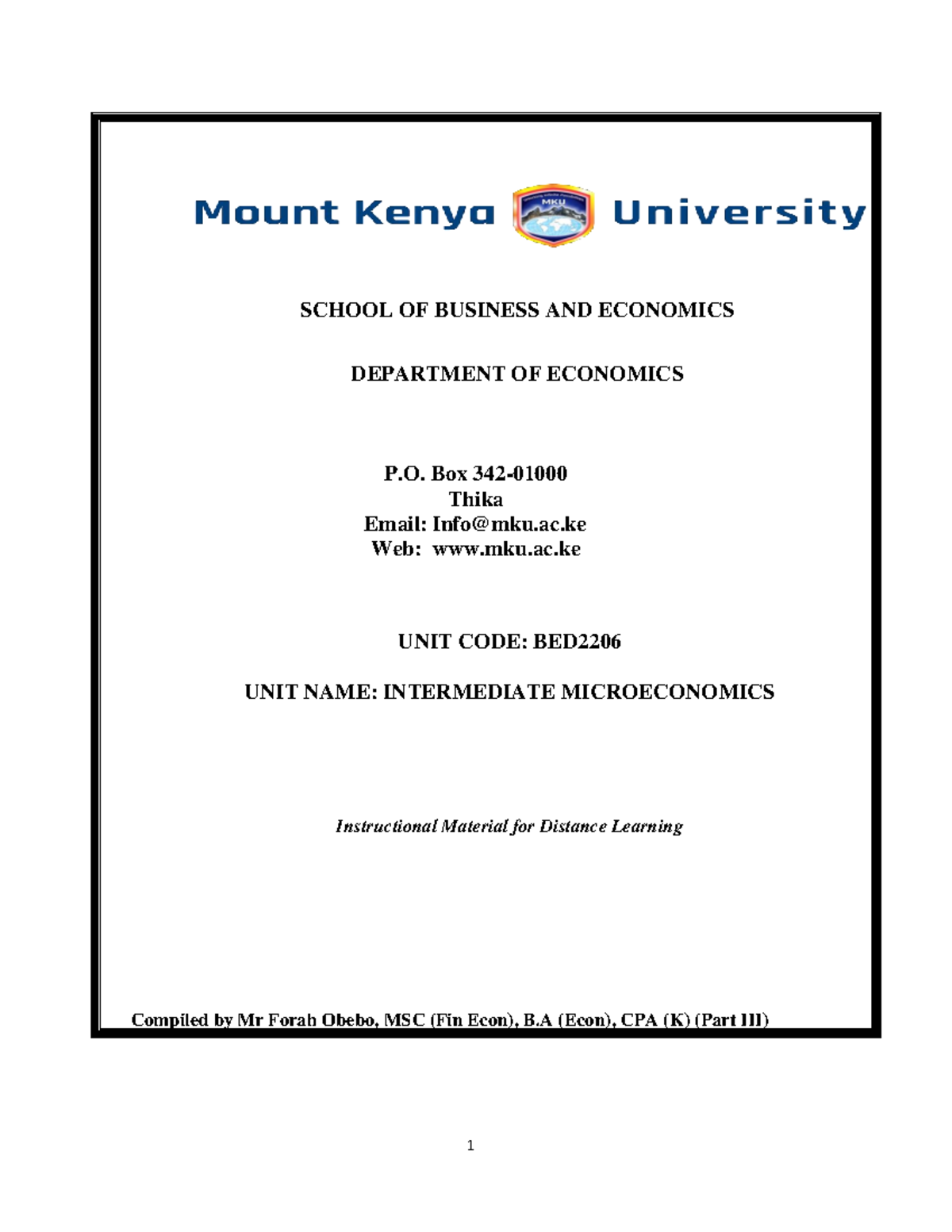 BED2206 - Intermediate Microeconomics: Comprehensive Course Guide - Studocu