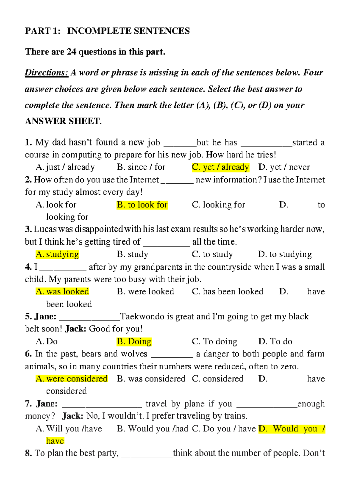 Final Test AV3 2-2122: Incomplete Sentences Practice Part 1 - Studocu