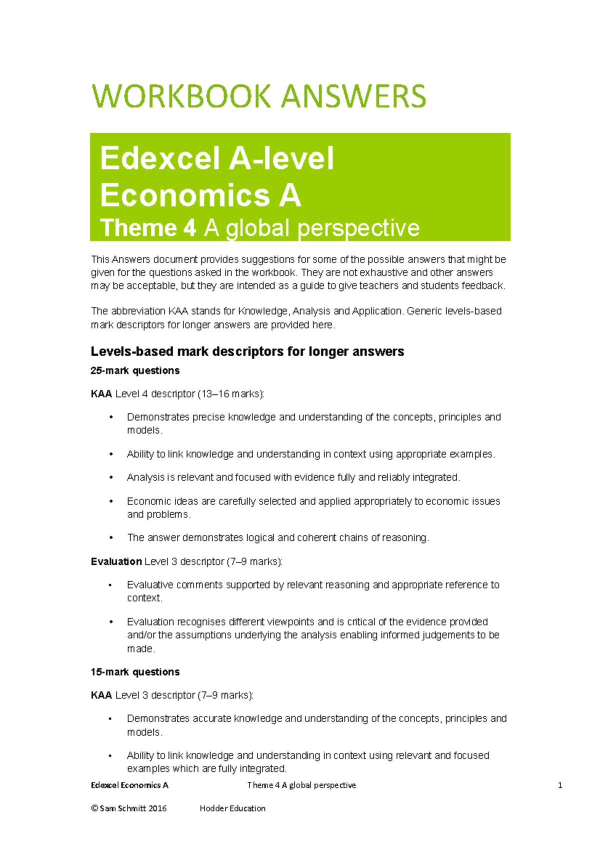 Edexcel Economics A Theme 4 Workbook Solutions & Analysis Guide - Studocu