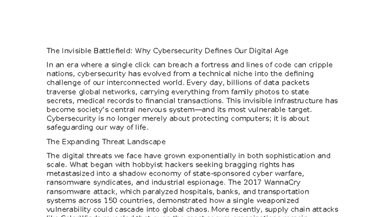 Cybersecurity in the Digital Age: Challenges and Strategies - Studocu