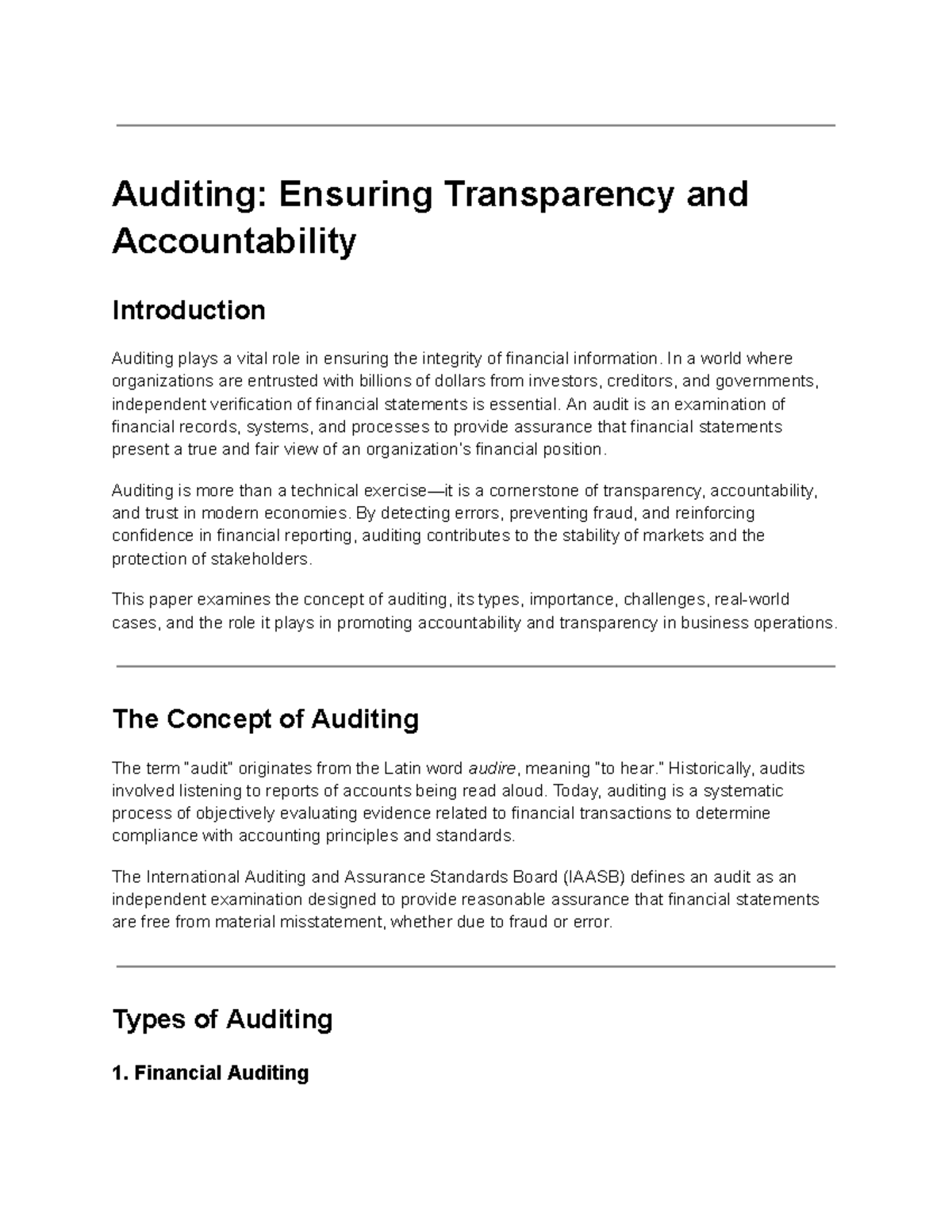 Auditing 101: Ensuring Transparency & Accountability in Finance - Studocu