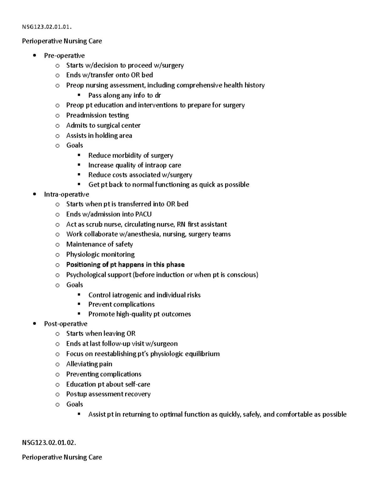 Unit 2 - realizeit unit 2 - NSG123.02.01. Perioperative Nursing Care ...