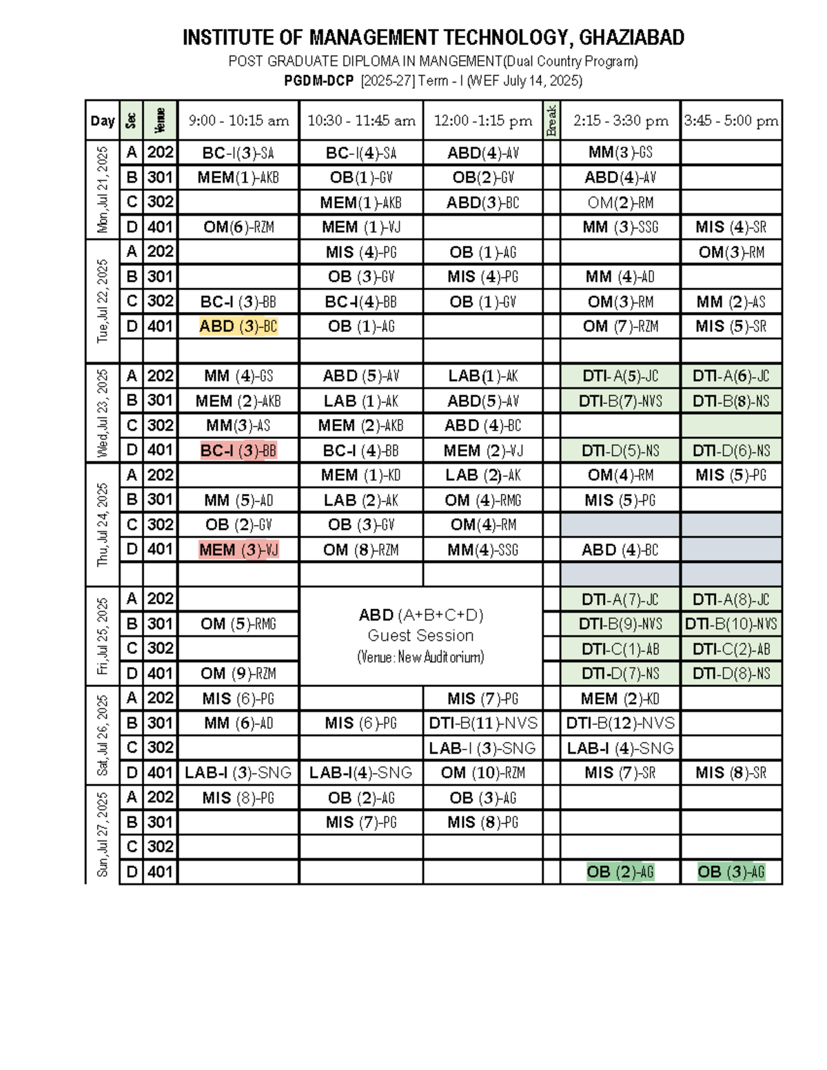 Academic Schedule Week 2 (PGDM Term I: Jul 21-27, 2025) - Studocu