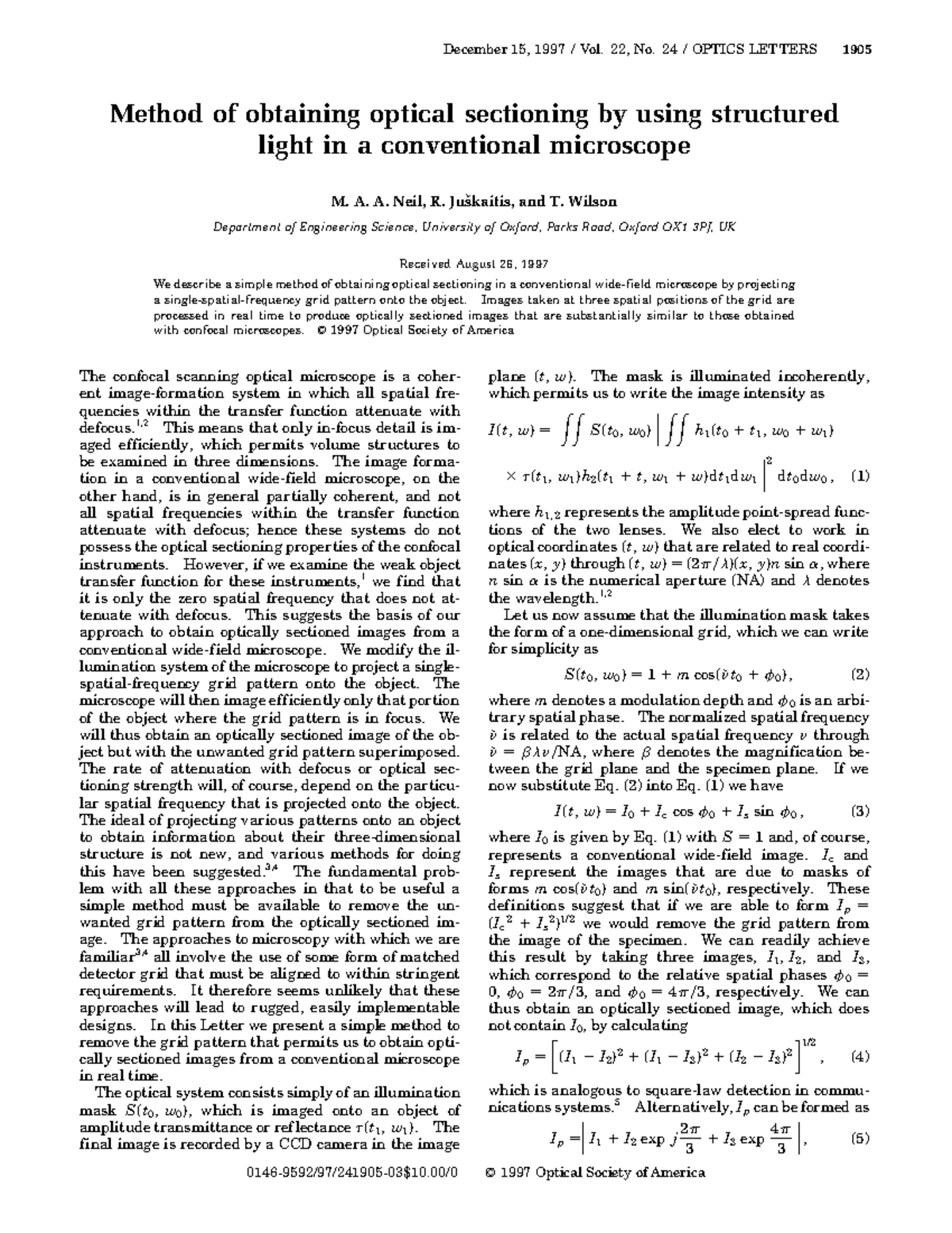 Method for Optical Sectioning in Conventional Microscopy - EN Journal ...