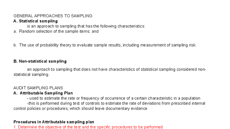 Audit Sampling Plans: General Approaches to Statistical Sampling - Studocu