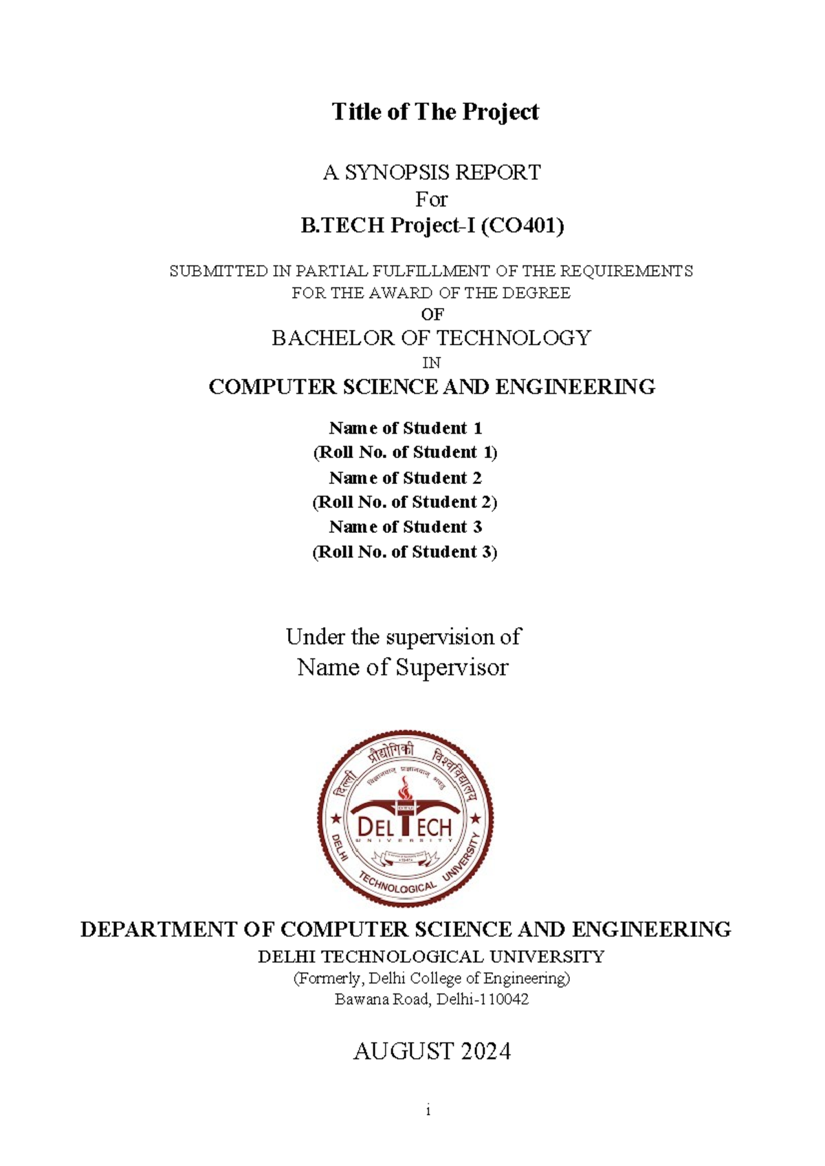 B.TECH (CO401) Project Synopsis Report Format for CSE Students - Studocu