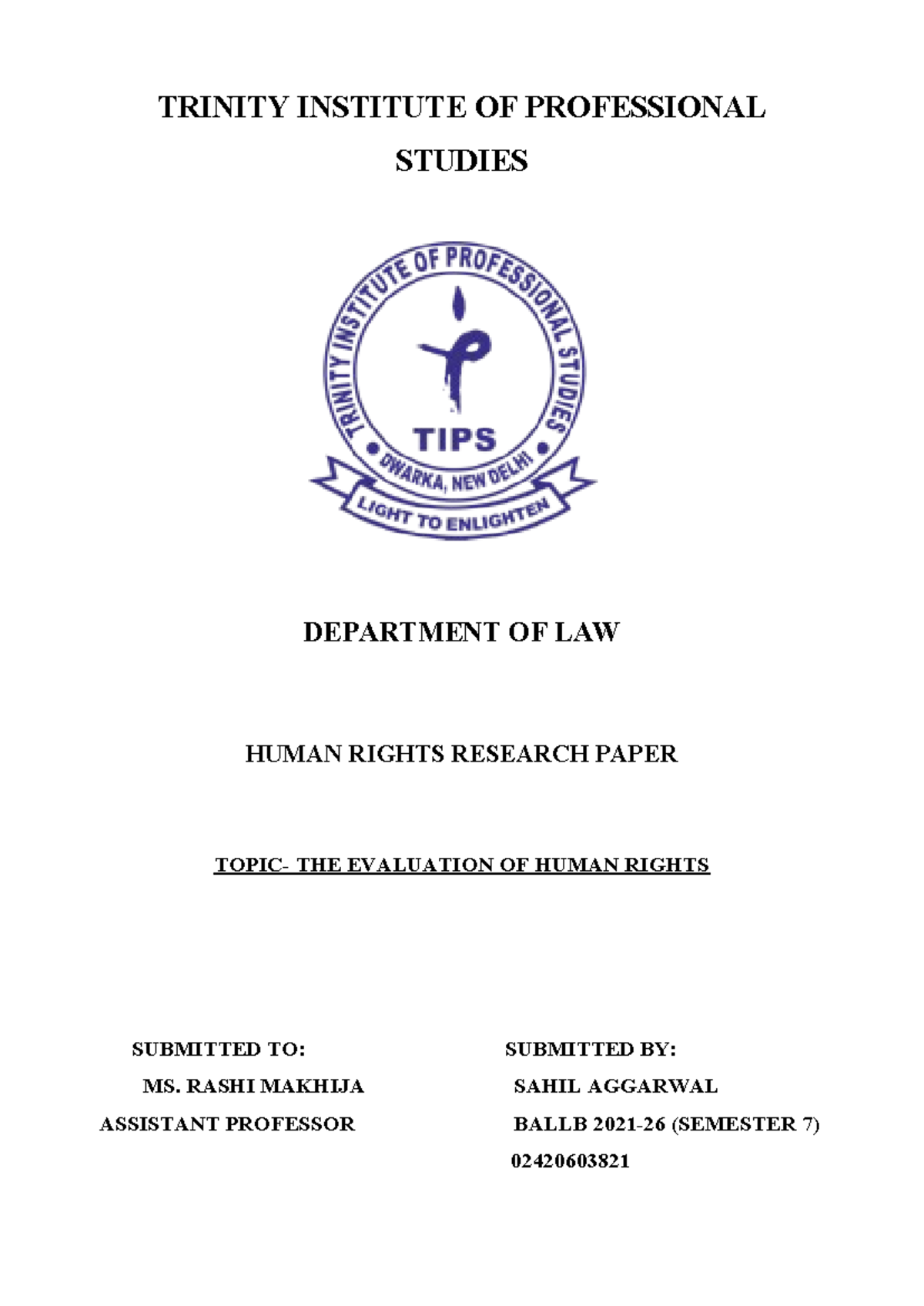 Human Rights research paper - TRINITY INSTITUTE OF PROFESSIONAL STUDIES ...