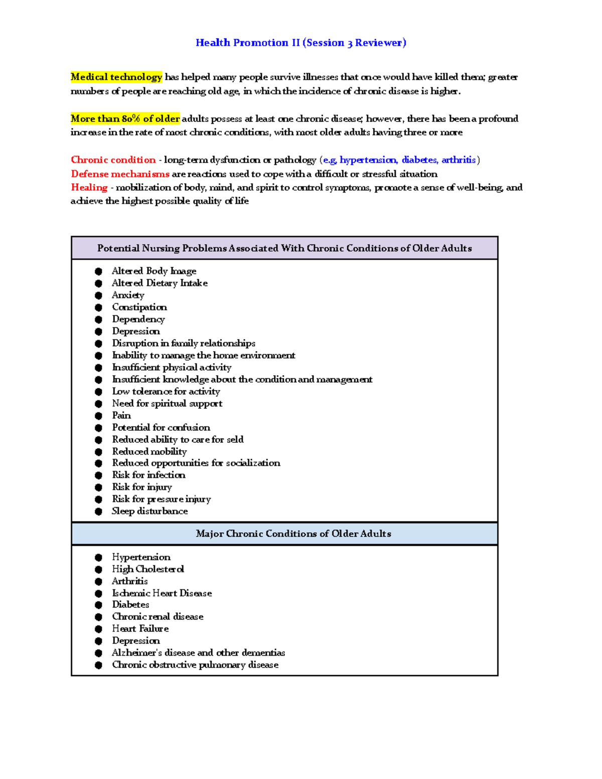Health Promotion II (Session 3 Reviewer): Chronic Care Strategies for ...