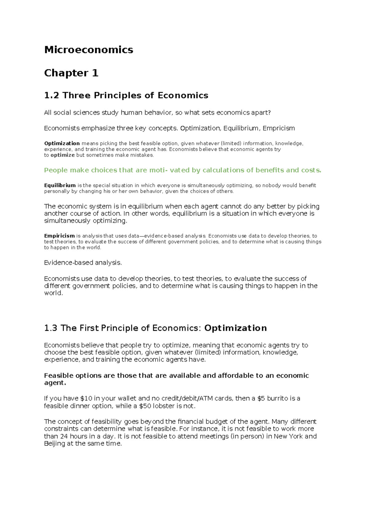 Microeconomics Chapter 1: Principles of Economics Overview - Studocu