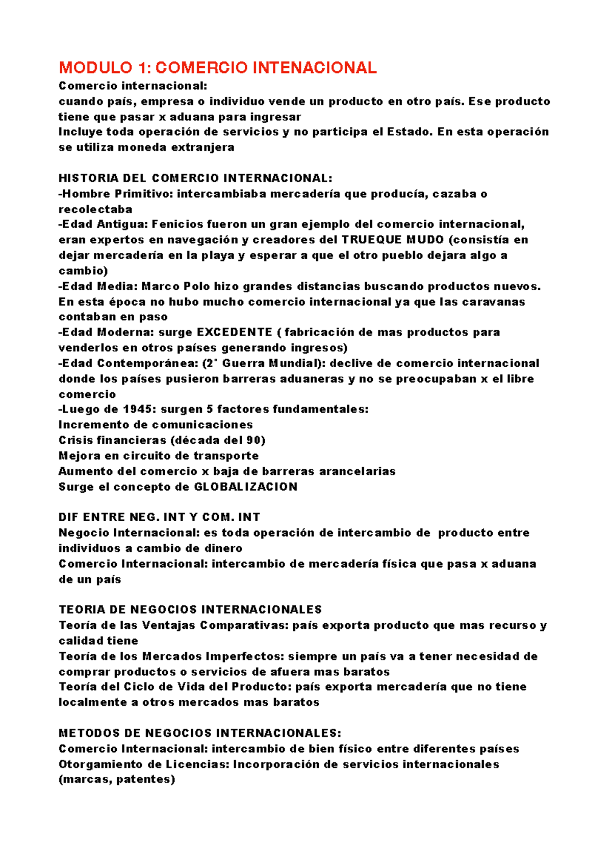1° Parcial oral Comercio y Negocios Internacionales- Granata - UP - Studocu
