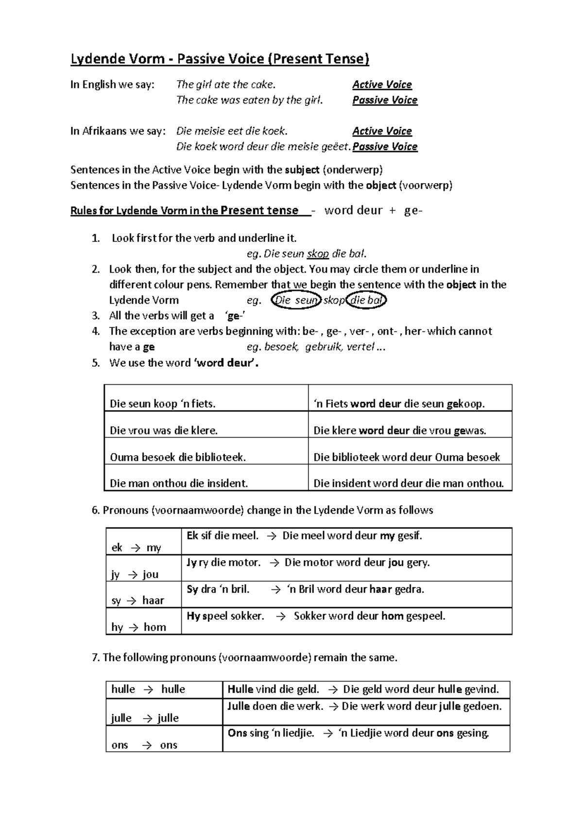 Lydende Vorm - Passive Voice Rules & Examples (Gr7) - Studocu