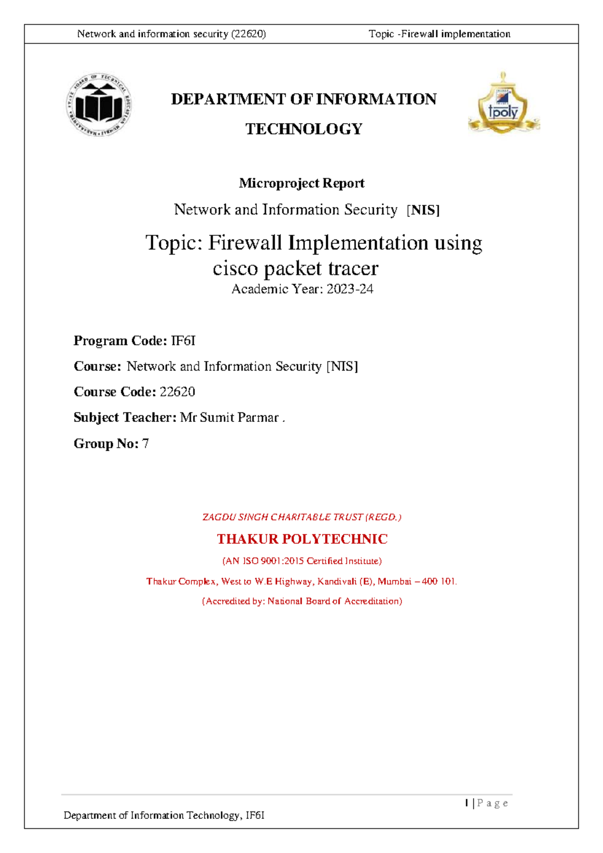 Firewall Implementation Using Cisco Packet Tracer (22620) Microproject ...