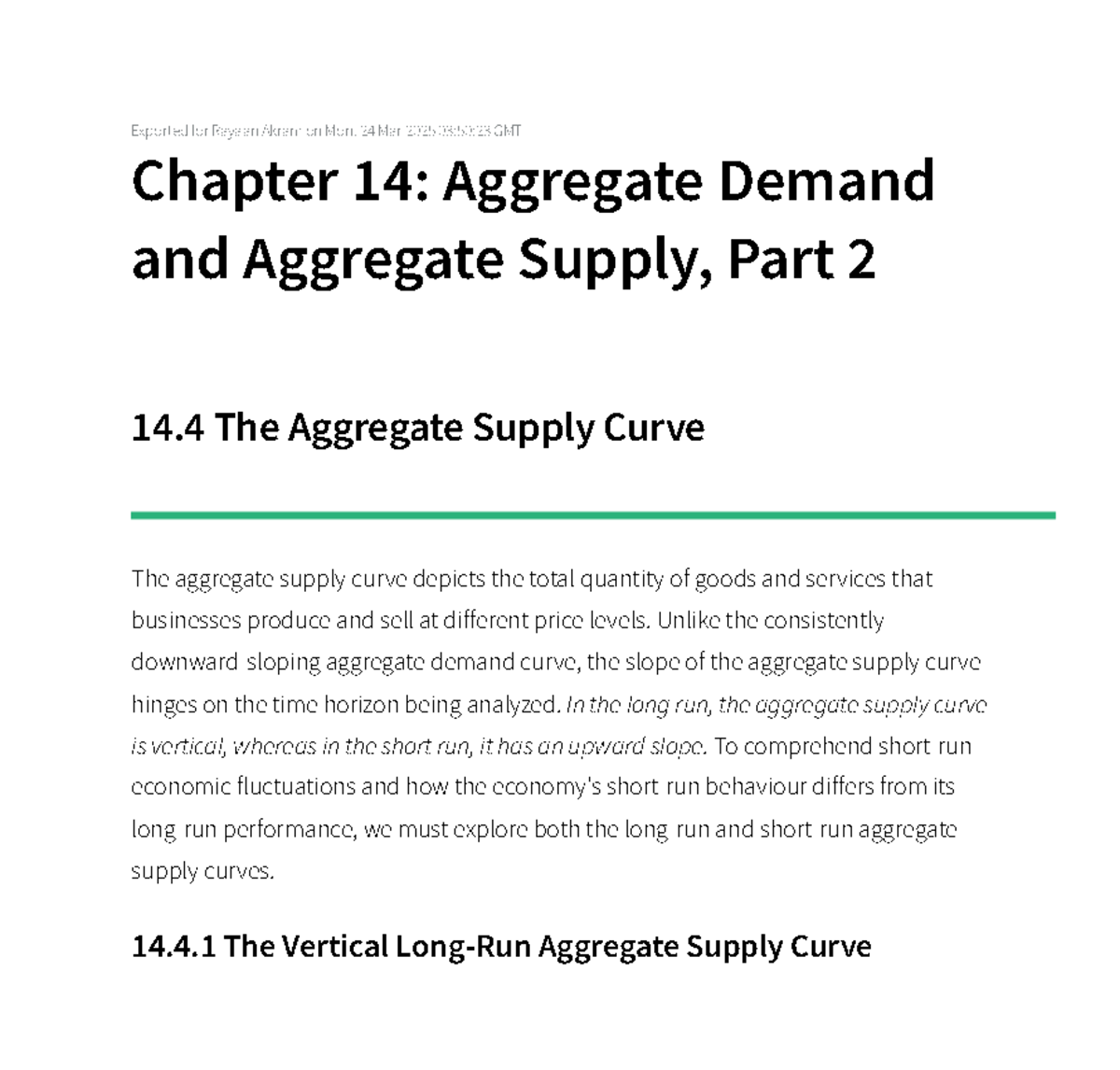 Chapter 14 Aggregate Demand and Aggregate Supply, Part 2 Top Hat ...