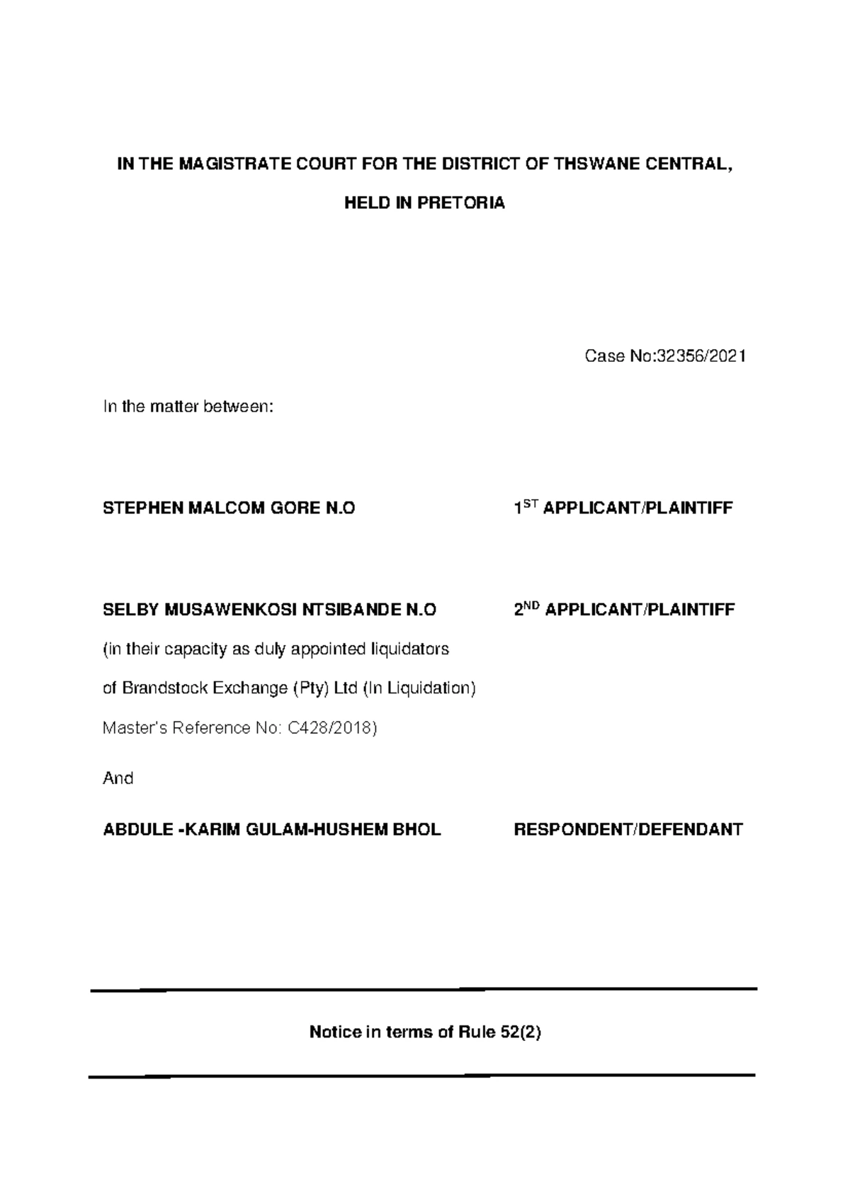 2022 First Notice for Pre-Trial Meeting - Rule 37(1), (2) & (3) - Studocu