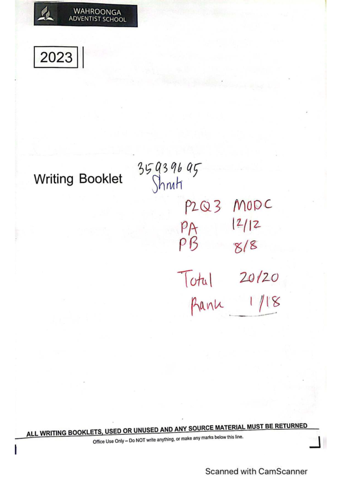 2023 Trial Mod C Evaluation Exemplar: Writing Booklet Analysis - Studocu