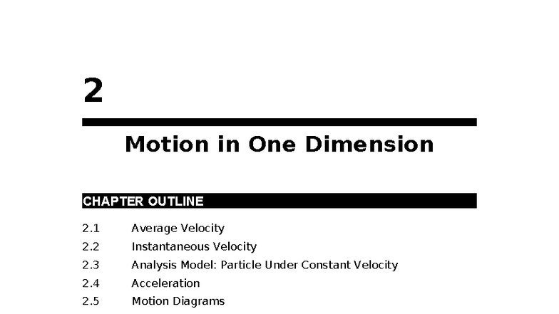 Physics 101: Motion in One Dimension - Chapter 2 Overview - Studocu