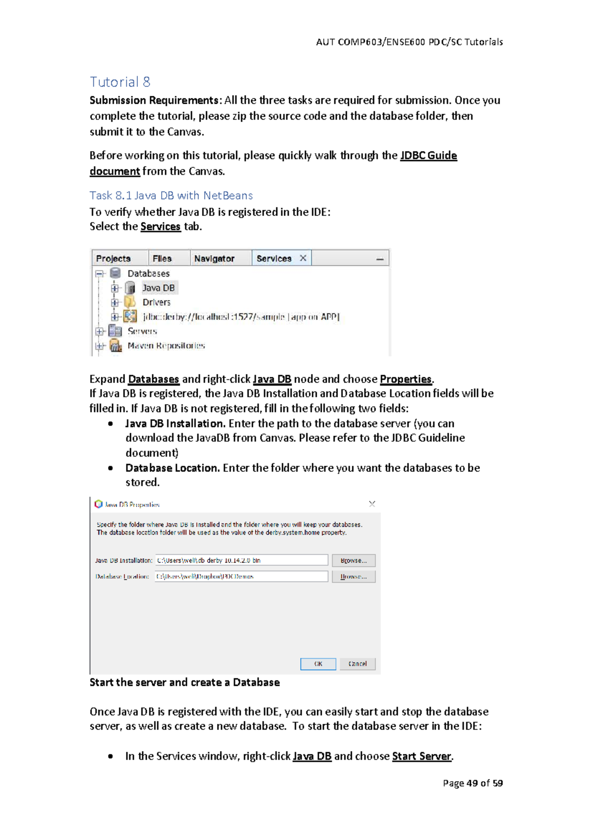 AUT Tutorials: Tutorial 8 - Java DB and JDBC Programming Guide - Studocu