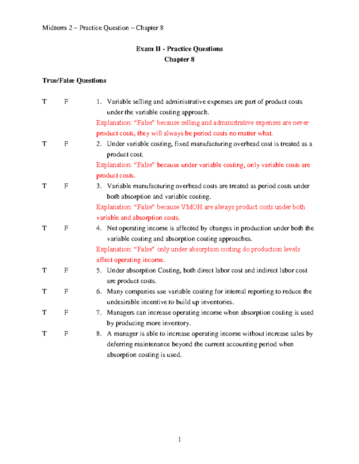 Midterm 2 Practice Questions Solutions for Chapter 8 Exam II - Studocu