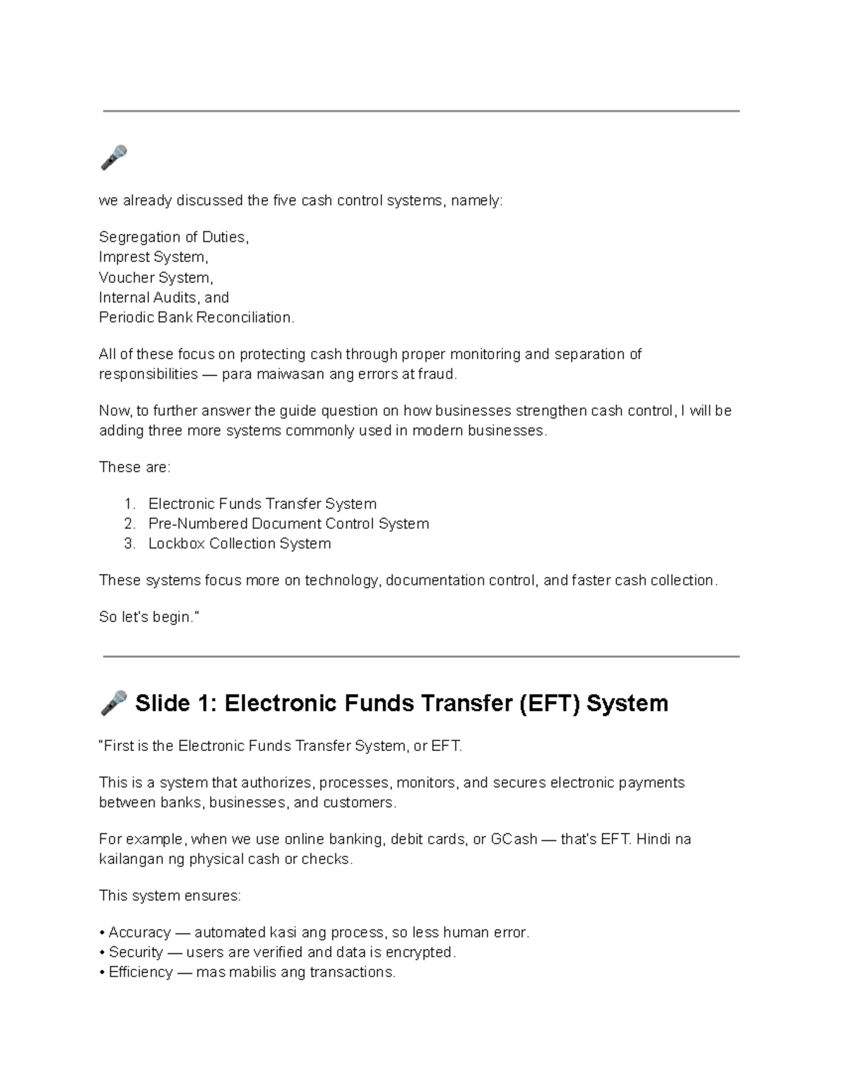 Enhancing Cash Control: Five Systems for Effective Management - Studocu