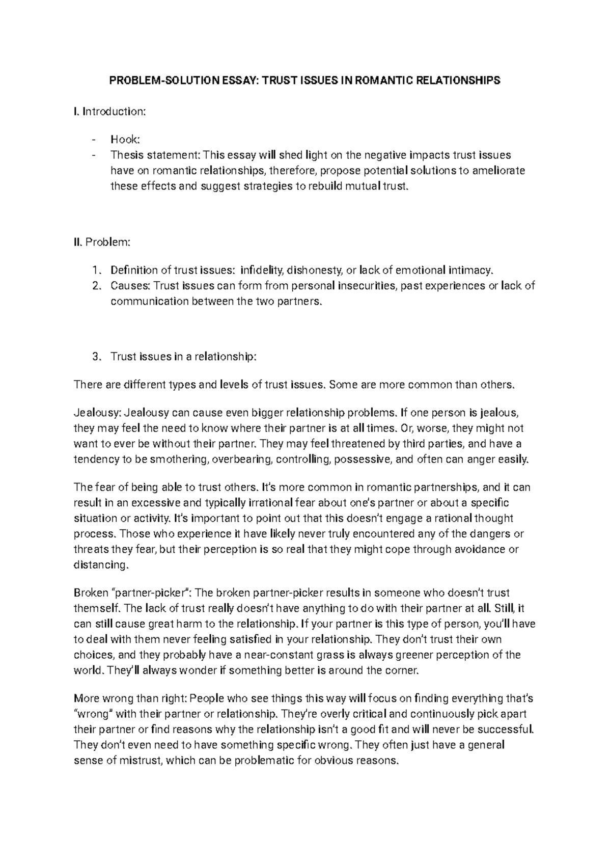 Trust Issues in Romantic Relationships: A Problem-Solution Essay - Studocu