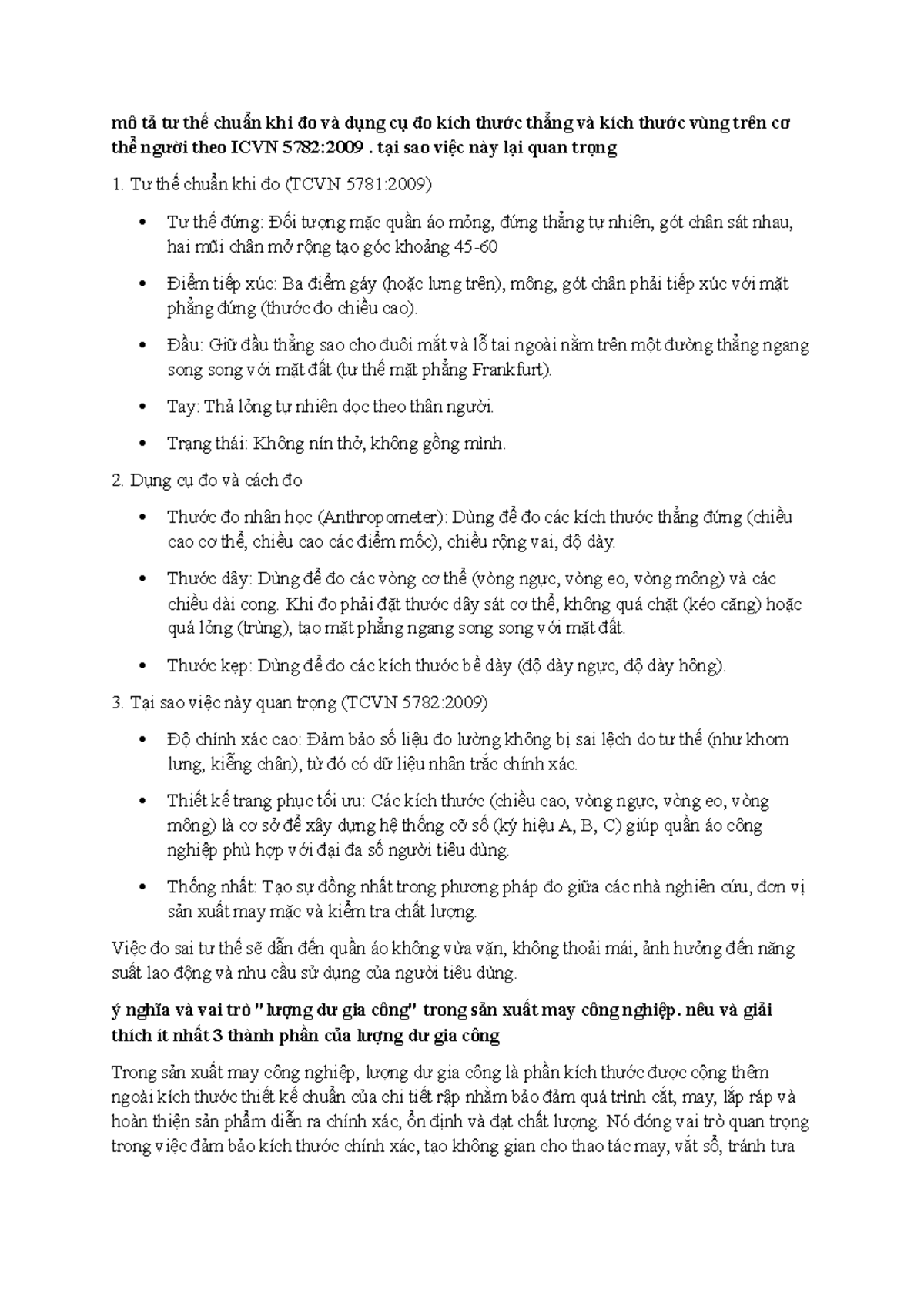TKTP - Hướng Dẫn Đo Kích Thước Cơ Thể Theo ICVN 5782:2009 - Studocu