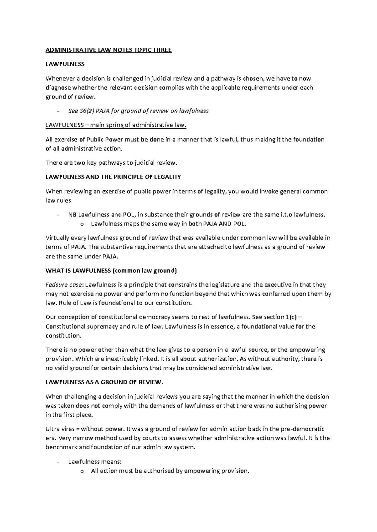 Administrative Law Notes Topic 3: Lawfulness and Grounds for Review ...