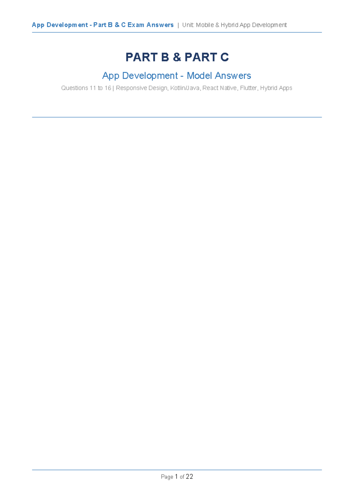 App Development Part B & C Exam Answers - Key Topics & Models - Studocu