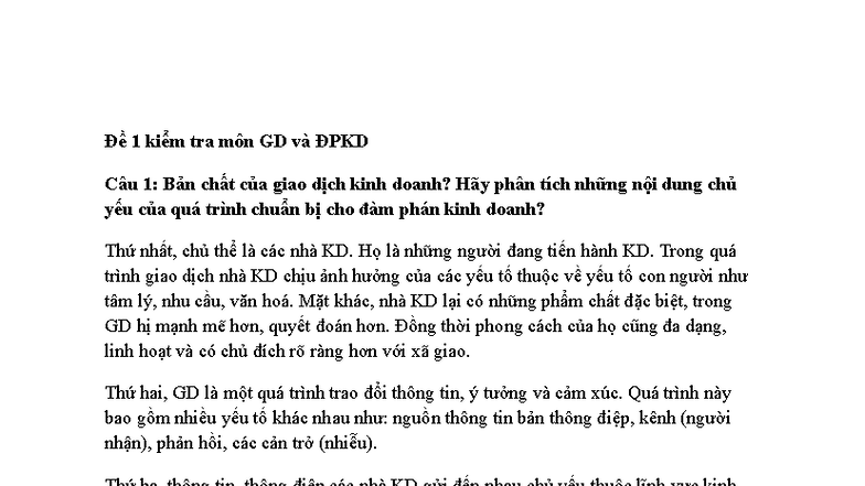 Ôn Thi Cuối Kỳ Môn GD và ĐPKD - Đề 1 và Đề 2 - Document Preview