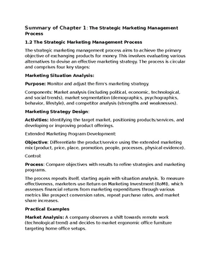 Summary of Chapter 1 - Marketing Management Process for MKT 101 - Studocu