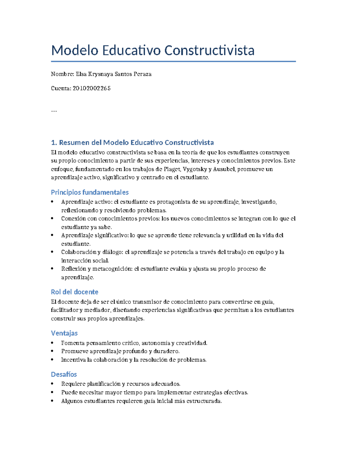 Modelo Educativo Constructivista: Análisis y Aplicación en Aula - Studocu