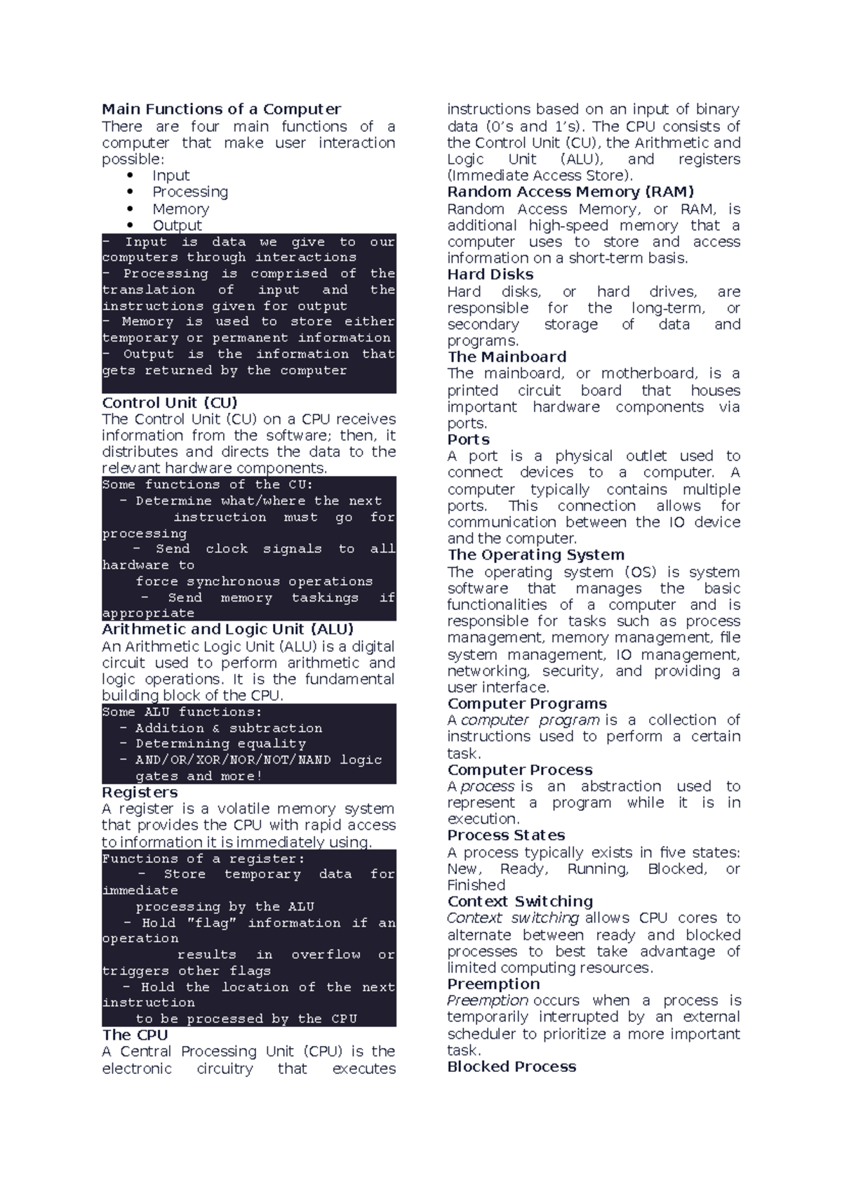 Operating System Cheatsheet - Main Functions of a Computer There are ...