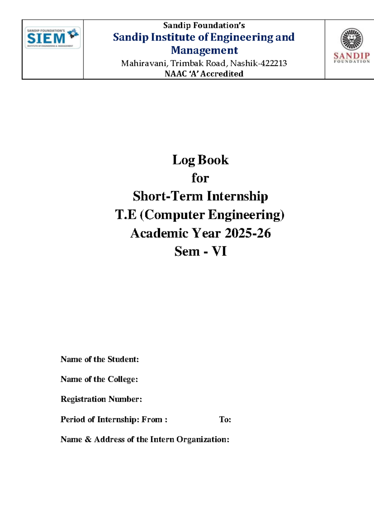 Internship Report & Log Book for T.E (Computer Engineering) Sem VI ...
