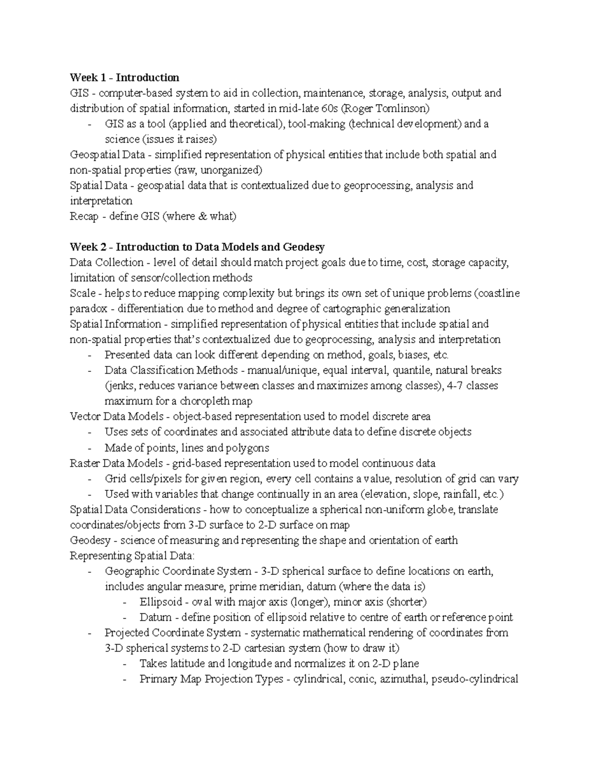 PLAN 281 Lecture Notes: Introduction to GIS & Spatial Data Models - Studocu
