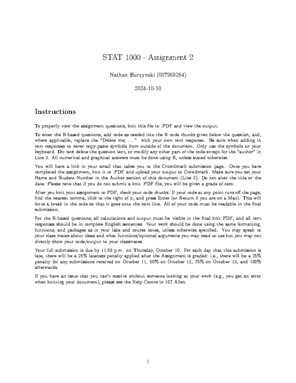 STAT 1000 A2 - R Code Assignment and Analysis of Marathon Data - Studocu