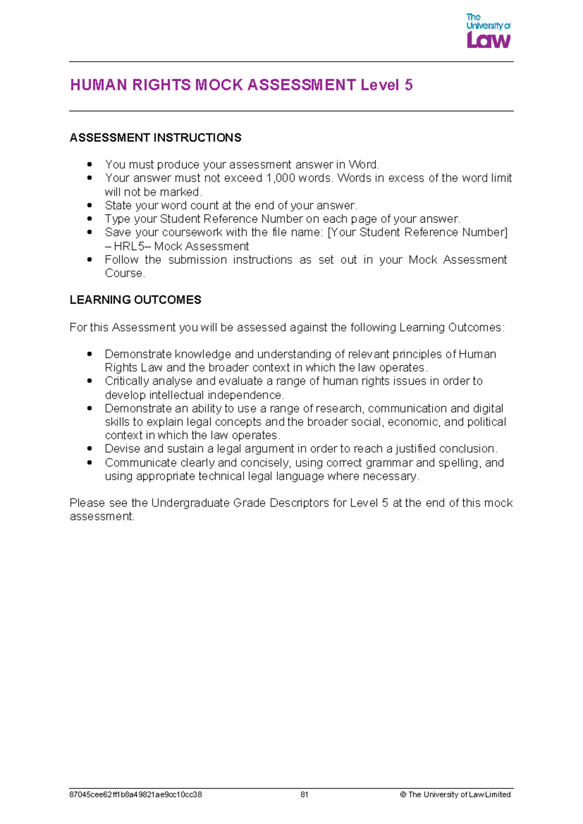 Level 5 HRL5 Mock Assessment on Human Rights Issues and Analysis - Studocu