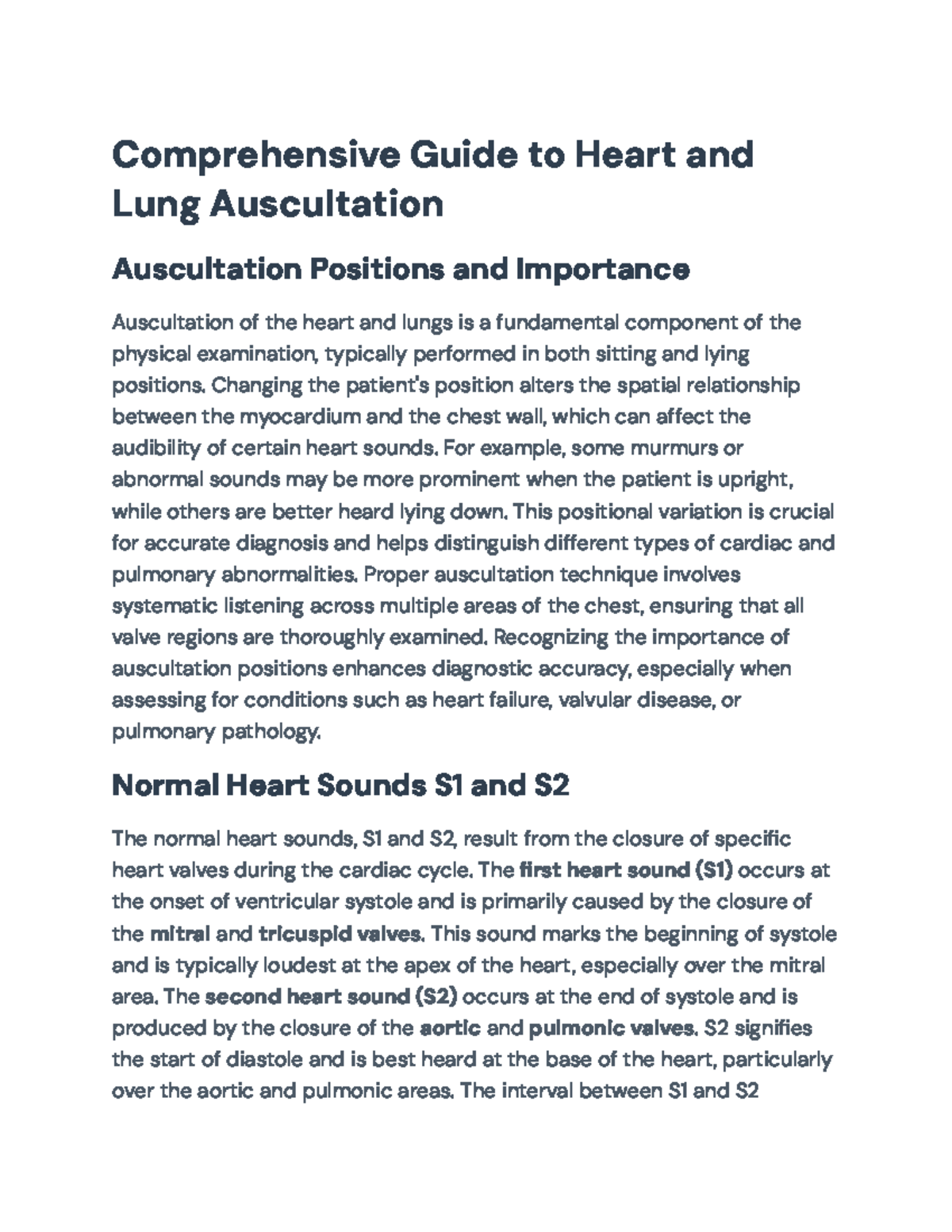 Comprehensive Guide to Cardiac Auscultation Techniques and Findings ...